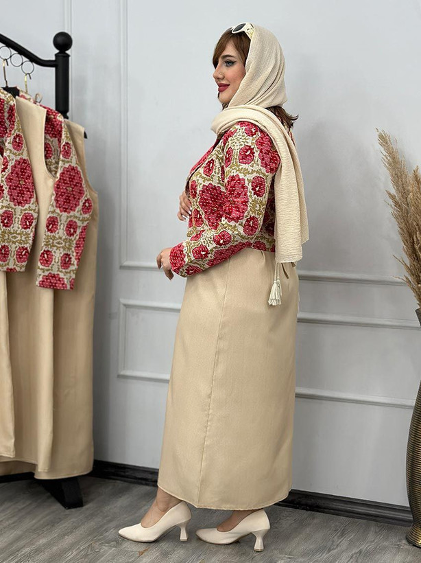 ست سه تیکه کت و سارافون و کمربند زنانه یلدایی تافته