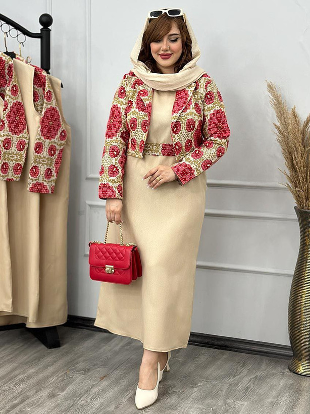 ست سه تیکه کت و سارافون و کمربند زنانه یلدایی تافته