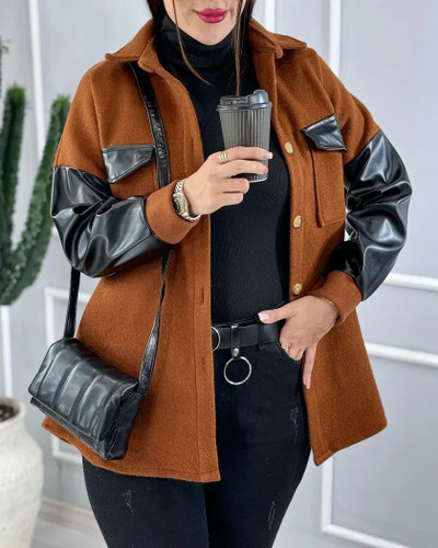 مانتو زنانه اسپرت مخمل کبریتی و چرم