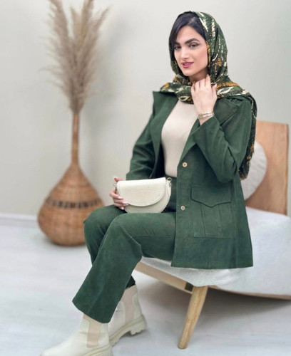 ست مانتو و شلوار زنانه اسپرت مخمل کبریتی