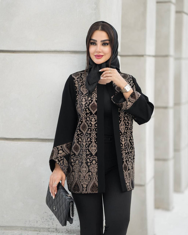 مانتو زنانه مزونی کرپ جت اندونزی و مخمل سوزندوزی