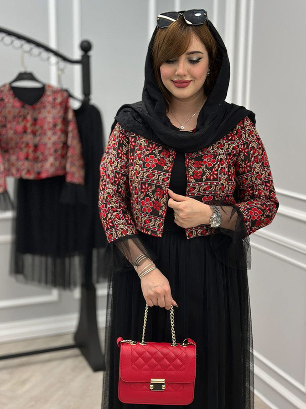 کت و دامن زنانه عیدانه تافته و تور آستردار