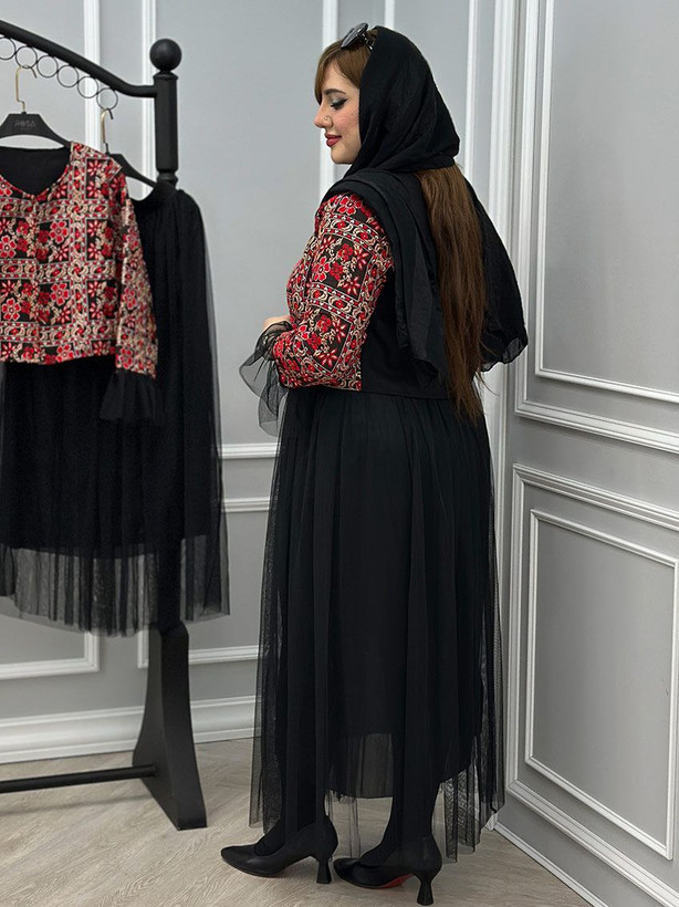 کت و دامن زنانه عیدانه تافته و تور آستردار
