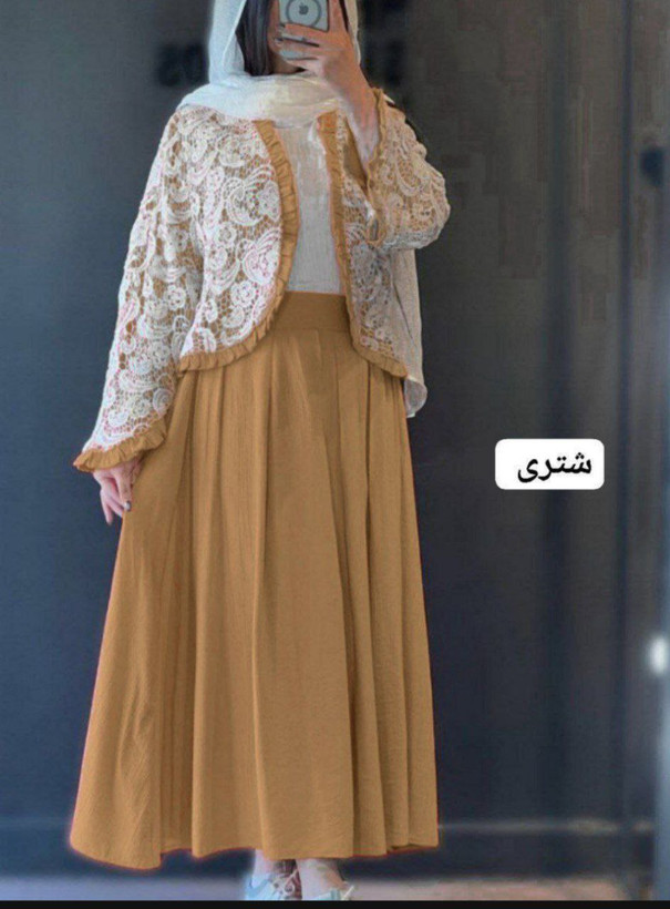 ست کت دامن زنانه مجلسی شانتون و گیپور اصل