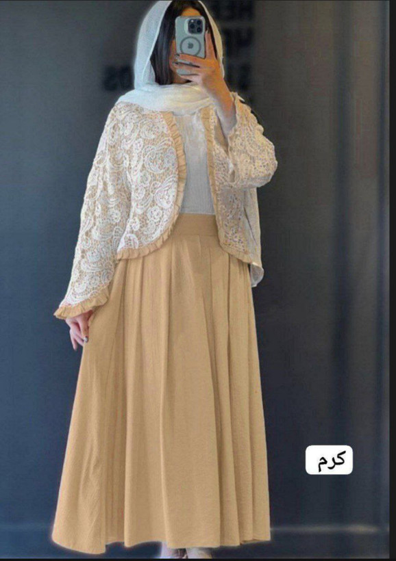 ست کت دامن زنانه مجلسی شانتون و گیپور اصل