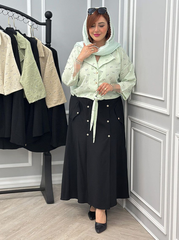 ست شومیز و دامن زنانه مجلسی گل گچی و داکرون