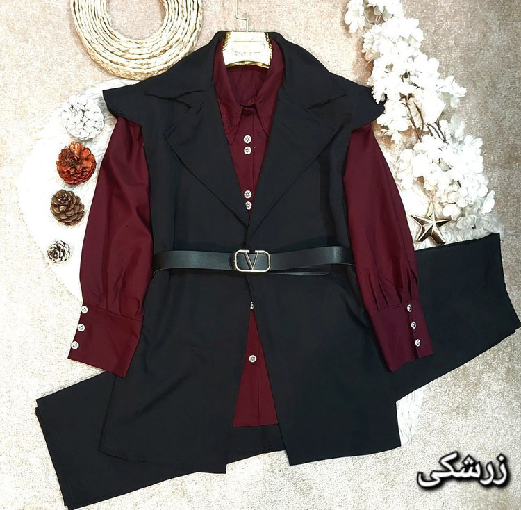 چهار تیکه وست شومیز شلوار و کمربند زنانه مجلسی پرشین و داکرون