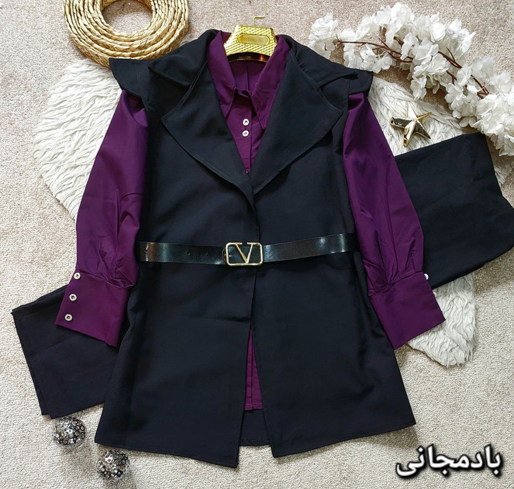 چهار تیکه وست شومیز شلوار و کمربند زنانه مجلسی پرشین و داکرون
