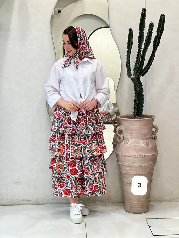ست شومیز دامن و مینی اسکارف زنانه مزونی تترون و الیزه