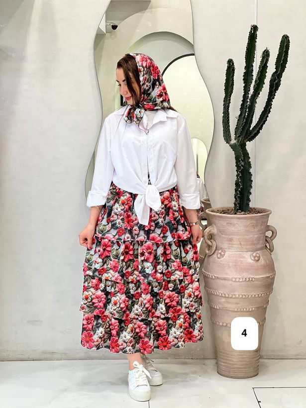 ست شومیز دامن و مینی اسکارف زنانه مزونی تترون و الیزه