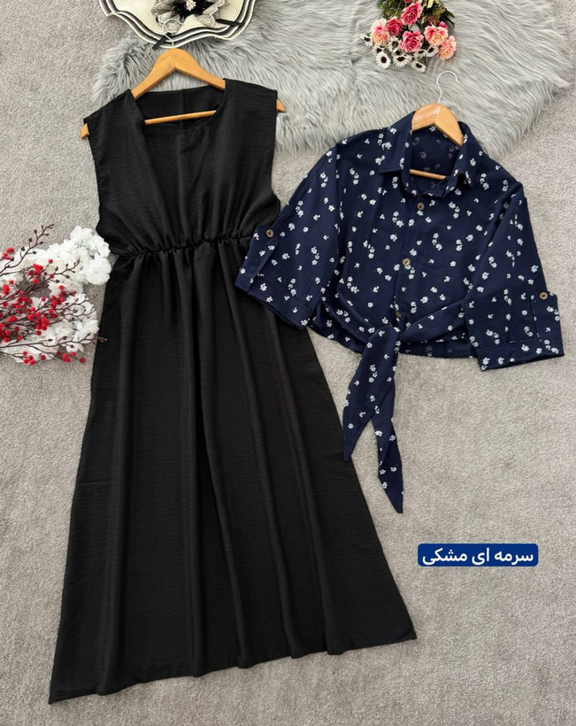 ست شومیز گره ای و سارافون زنانه مجلسی شانتون