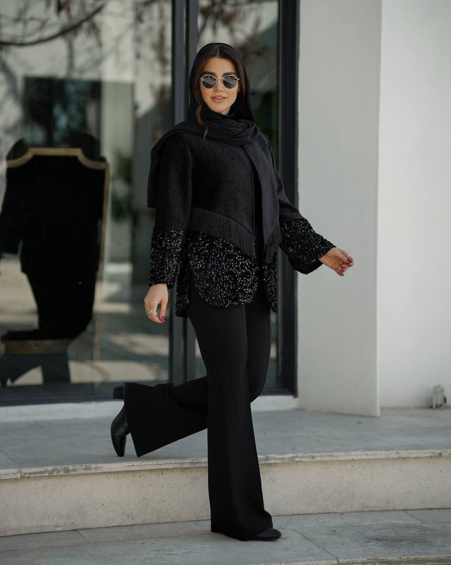 کت زنانه مجلسی مخمل شنل و پولکی