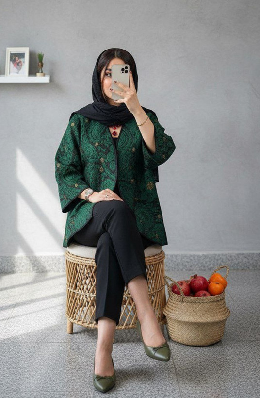 کت زنانه یلدایی تافته سوزندوزی شاین دار و پرشیا
