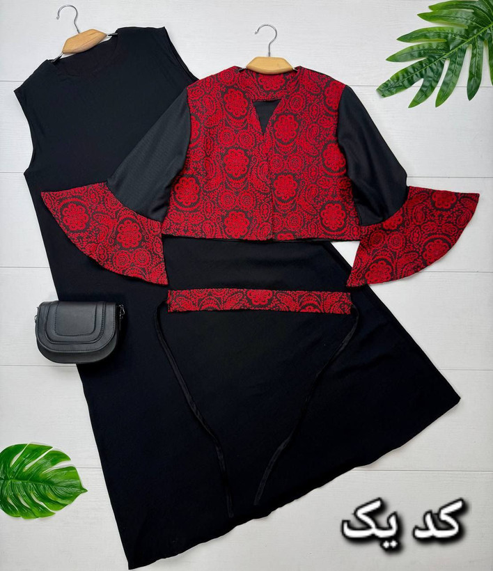 سه تیکه کت و سارافون و کمربند زنانه یلدایی تافته و ژاکارد