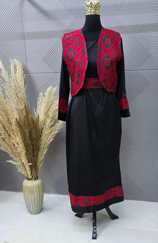 ست ژیله و پیراهن زنانه یلدایی تافته سوزندوزی شاین دار و پرشین