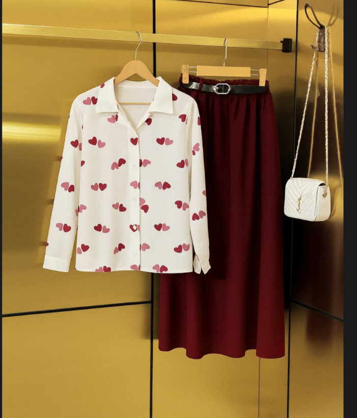 ست سه تیکه شومیز و دامن و کمربند زنانه یلدایی بوگاتی و ترگال