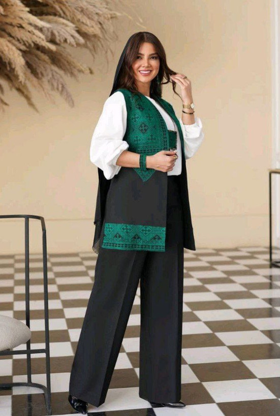 ست سه تیکه وست و شومیز و شلوار زنانه یلدایی خرج کار سوزن دوزی و پرشین مکانیک