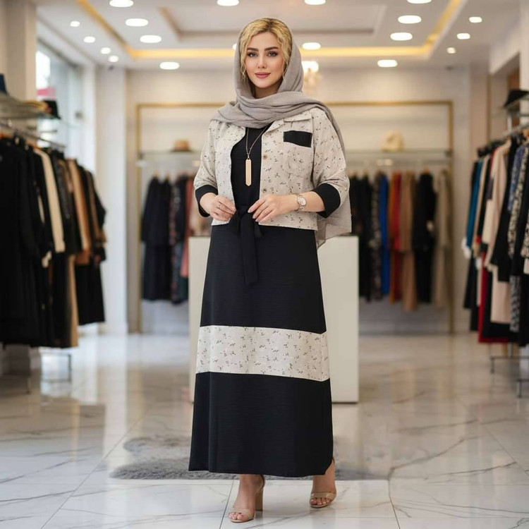 کت و سارافون زنانه مجلسی شانتون ساده و گل گچی