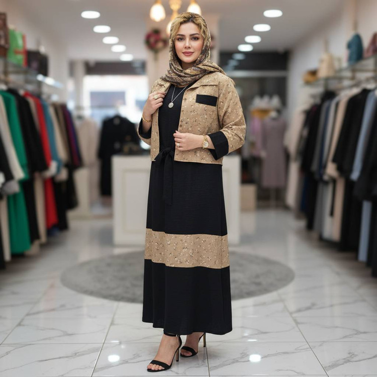 کت و سارافون زنانه مجلسی شانتون ساده و گل گچی