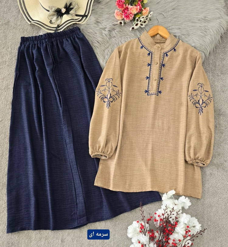 ست بلوز و دامن زنانه مجلسی شانتون و گلدوزی