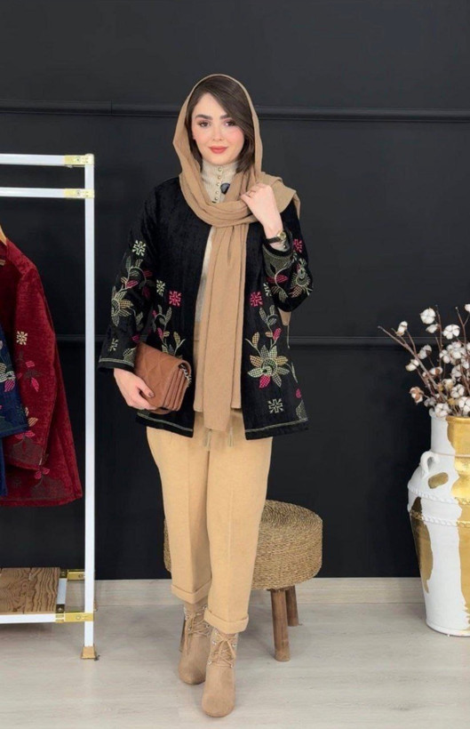 کت زنانه مجلسی مخمل شنل و گلدوزی