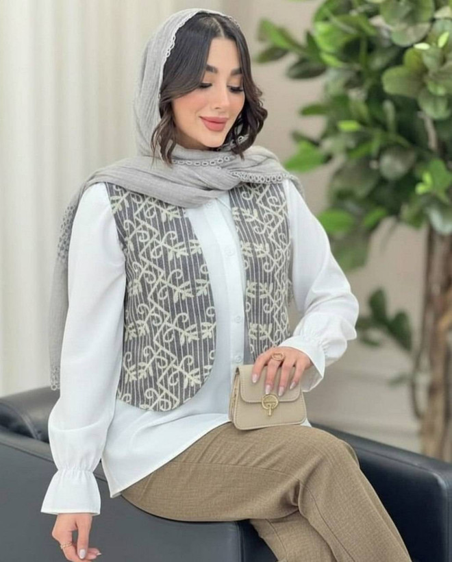 ست سه تیکه شومیز و جلیقه و شلوار زنانه مجلسی خامه دوزی و شانتون صوفیا