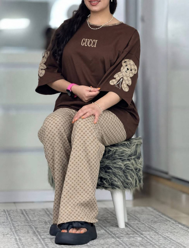 ست تیشرت و شلوار زنانه اسپرت پنبه گلکسی