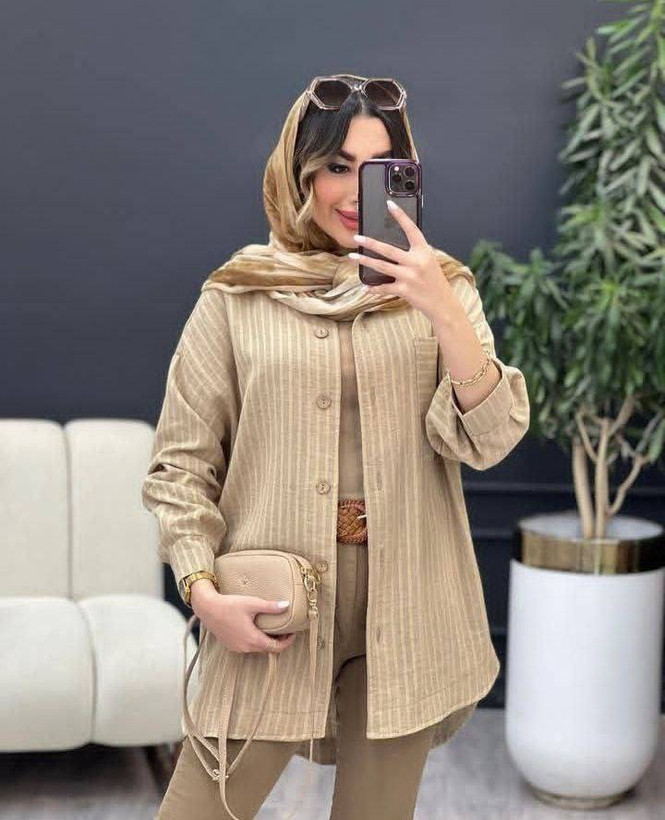 شومیز مانتویی زنانه اسپرت شانتون راه راه دیپلمات