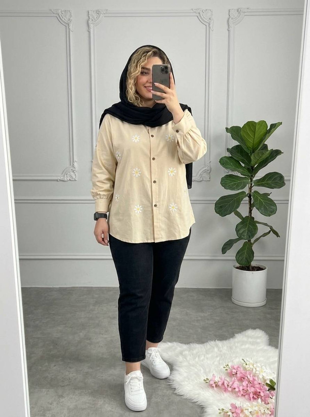 شومیز زنانه اسپرت لینن نچرال
